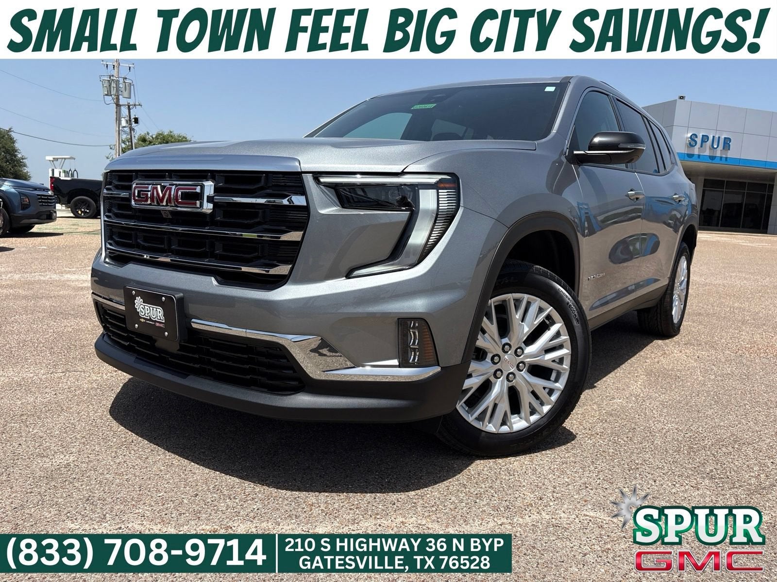 2026 GMC Acadia Elevation in Sterling Metallic — front three-quarter view