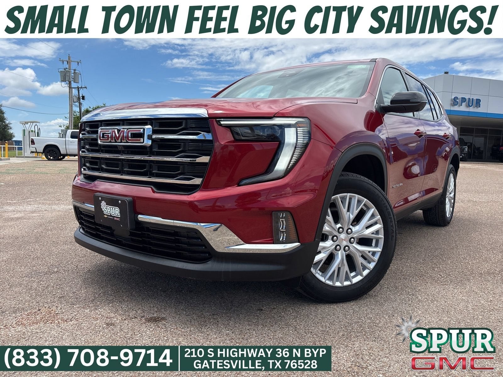 2026 GMC Acadia Elevation in Volcanic Red Tintcoat — front three-quarter view