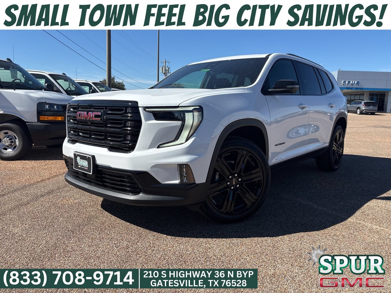 2026 GMC Acadia Elevation in Summit White — front three-quarter view